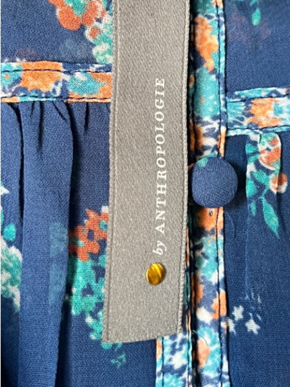 Anthropologie Navy Floral Peasant Blouse with Ruffle Tiers Sz S Boho Vacay - Picture 3 of 10